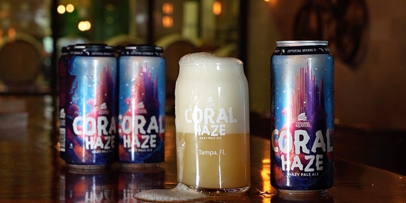 The Florida Aquarium and Coppertail Brewing Coral Haze pale can cans and glass