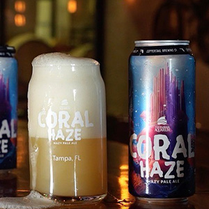 The Florida Aquarium and Coppertail Brewing Coral Haze pale cans and glass