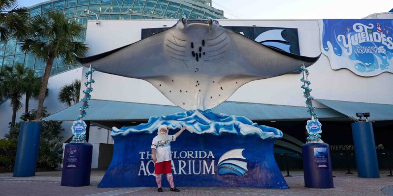 Vacation santa in front of The Florida Aquarium